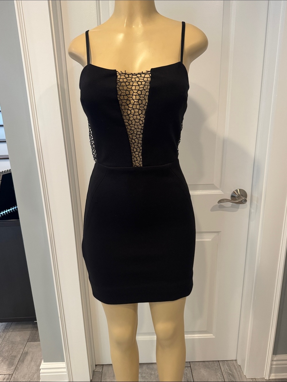 Bailey 44 Black Mesh-Front Mini Dress